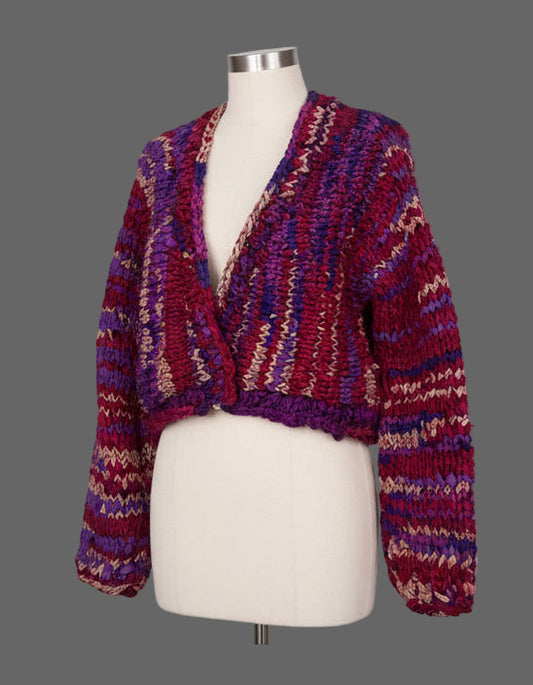 Hand kitted sari silk ribbon cardigan