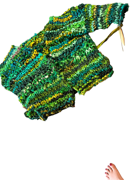 Green knitted Sari Silk Jacket